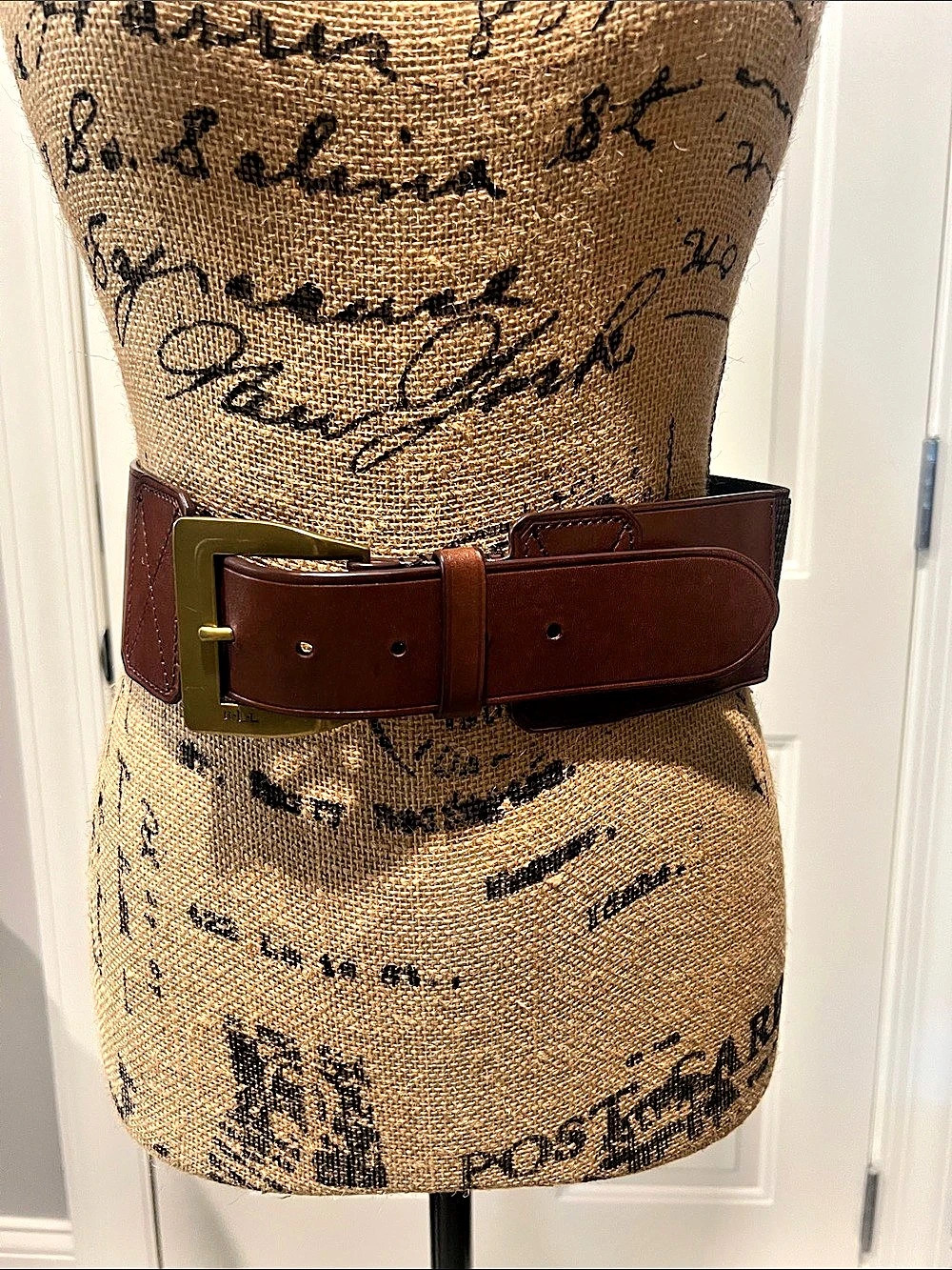 Lauren Ralph Lauren Women’s Wide Stretch Leather Belt Brown Gold Buckle Sz XL